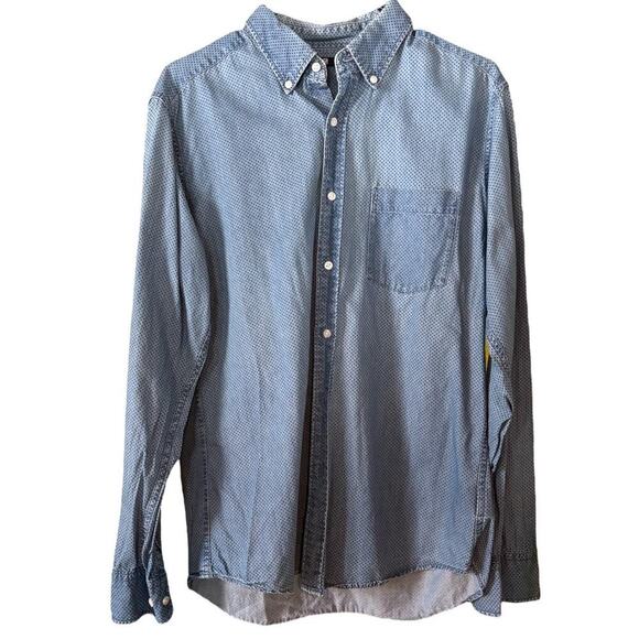 Men’s Blue Polka Dot Button-Up Shirt Long Sleeve Casual Dress Shirt, Classic Fit - Picture 1 of 7